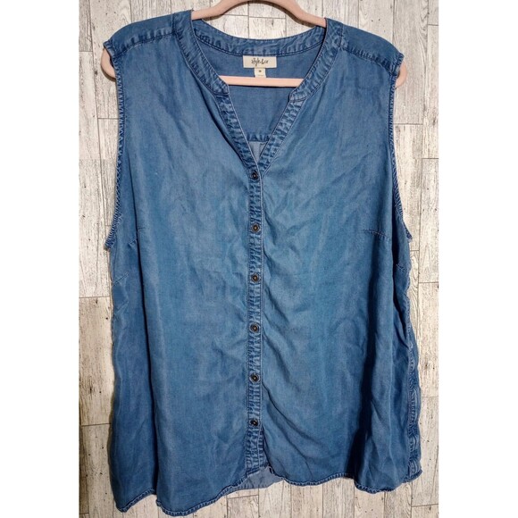 Style & Co Blouse Sleeveless Button Front 100% Lyocell Blue Size 3X‎ - Picture 1 of 5